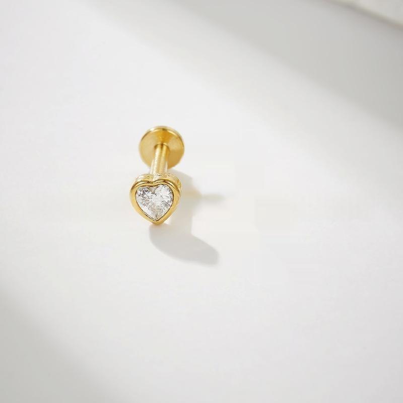 Stainless Steel Fashionable Peach-Heart Zircon Lip Stud