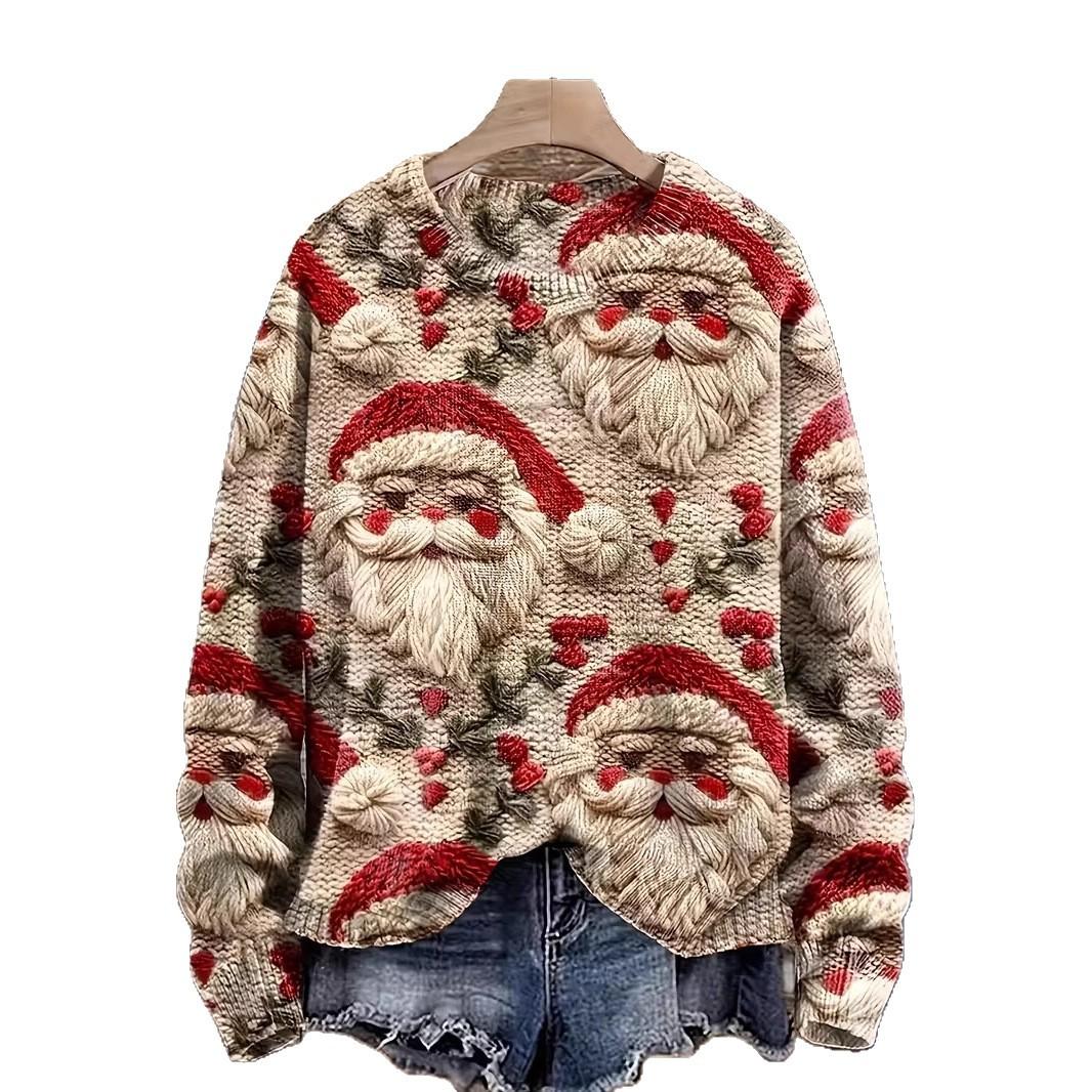 Women's Pullover Christmas Pattern Round Neck Sweatshirt