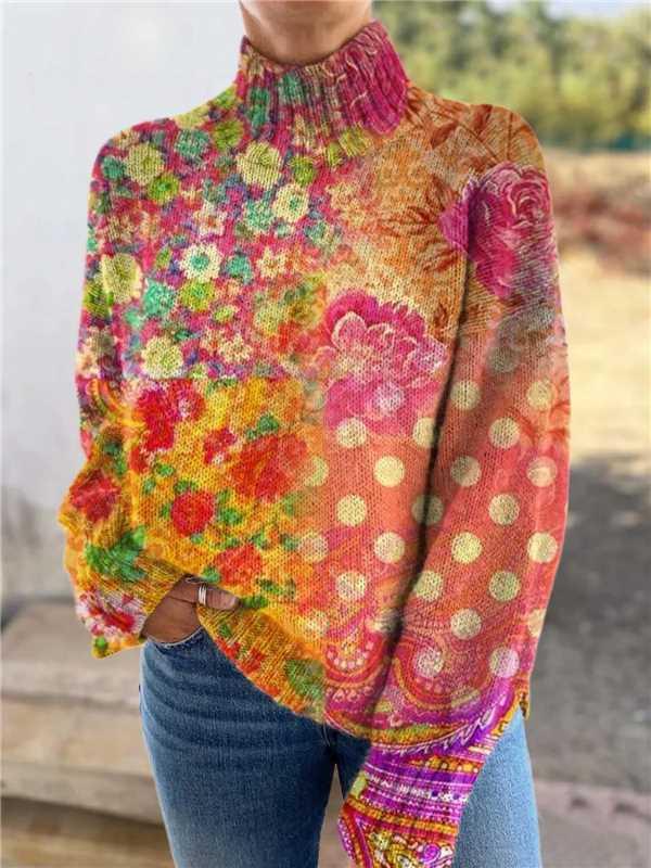 Women's Christmas Printed Turtleneck Sweater