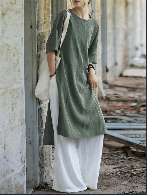 Cotton And Linen Loose Side Slit Long Skirt