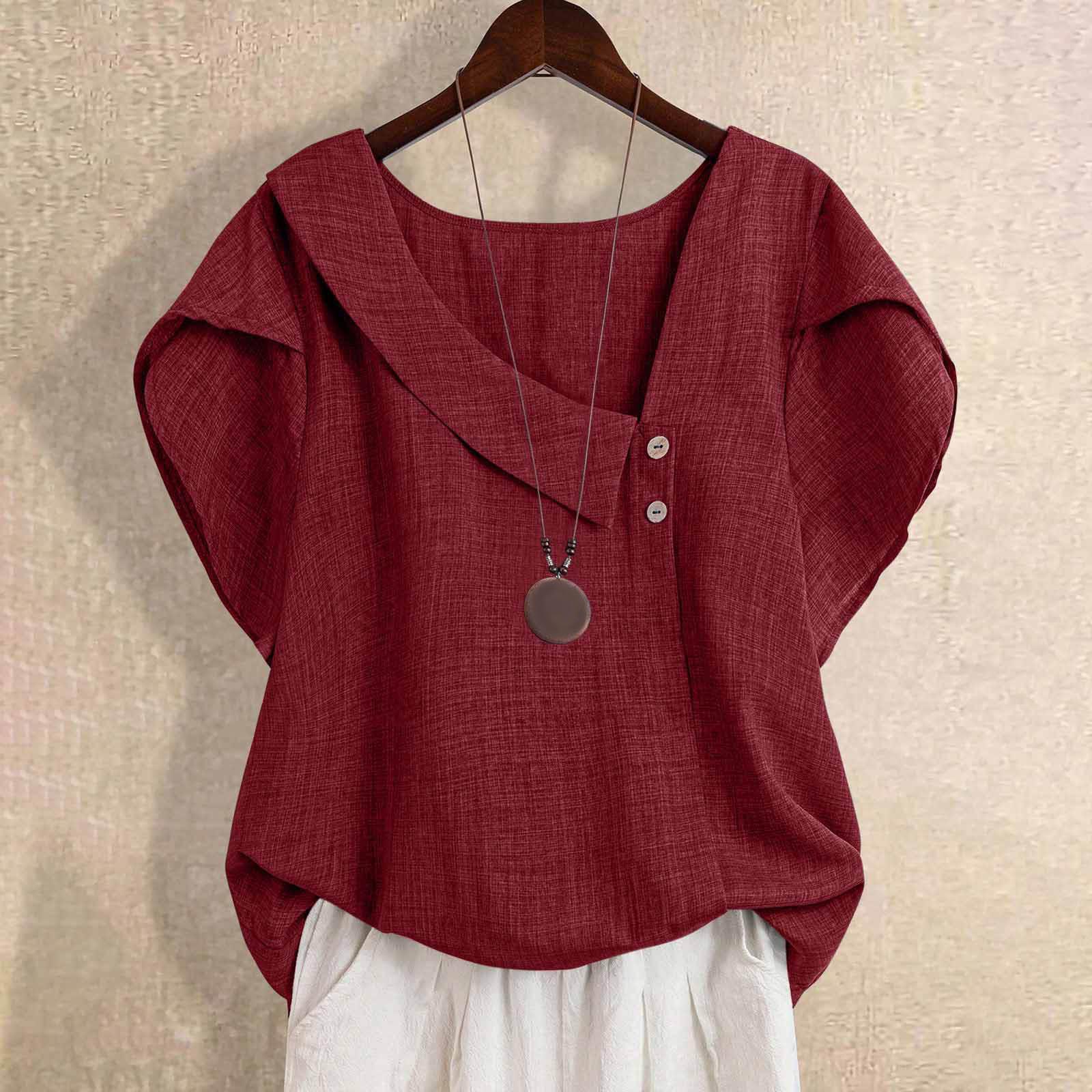 Womens Small Slant-Neck Solid-Color Plus-Size Top