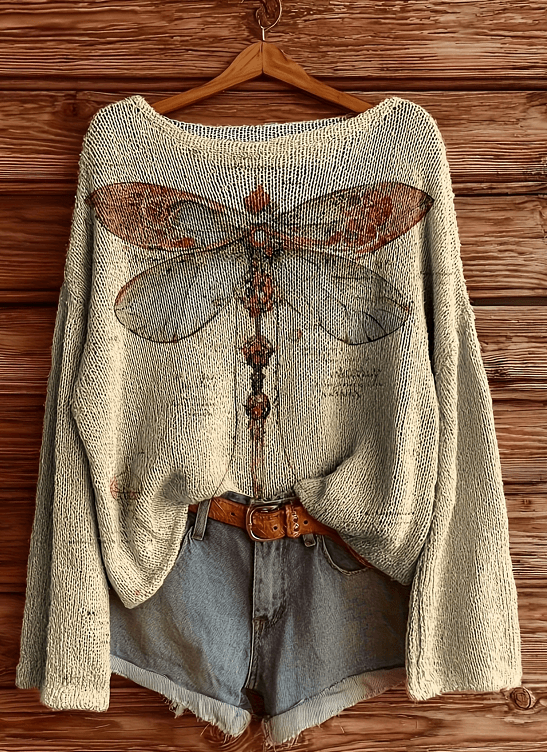 Women's Bohemian Vintage Floral Sweater - Oversized Crew Neck Warm Winter Pullover With Multicolor Floral Print
