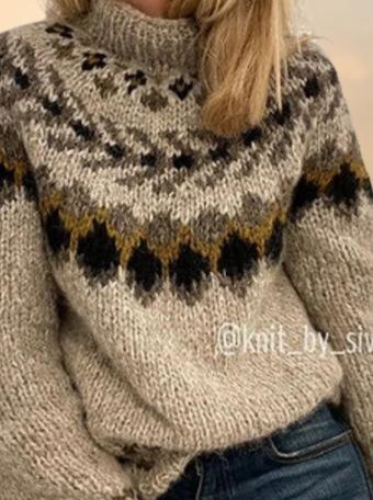 Womens Turtleneck Pullover Sweater With A Printed Design