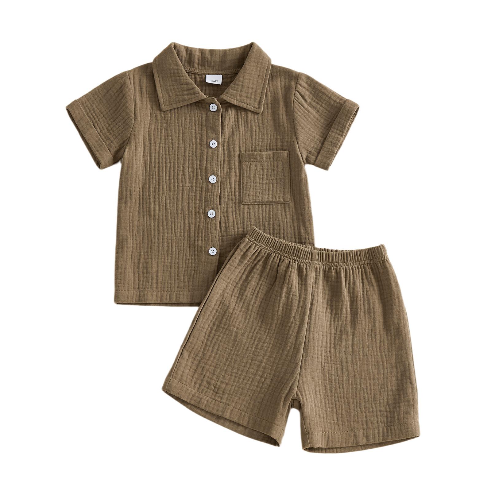 Wrinkled Fabric Casual Short-sleeve Lapel-collar Shirt And Shorts Set