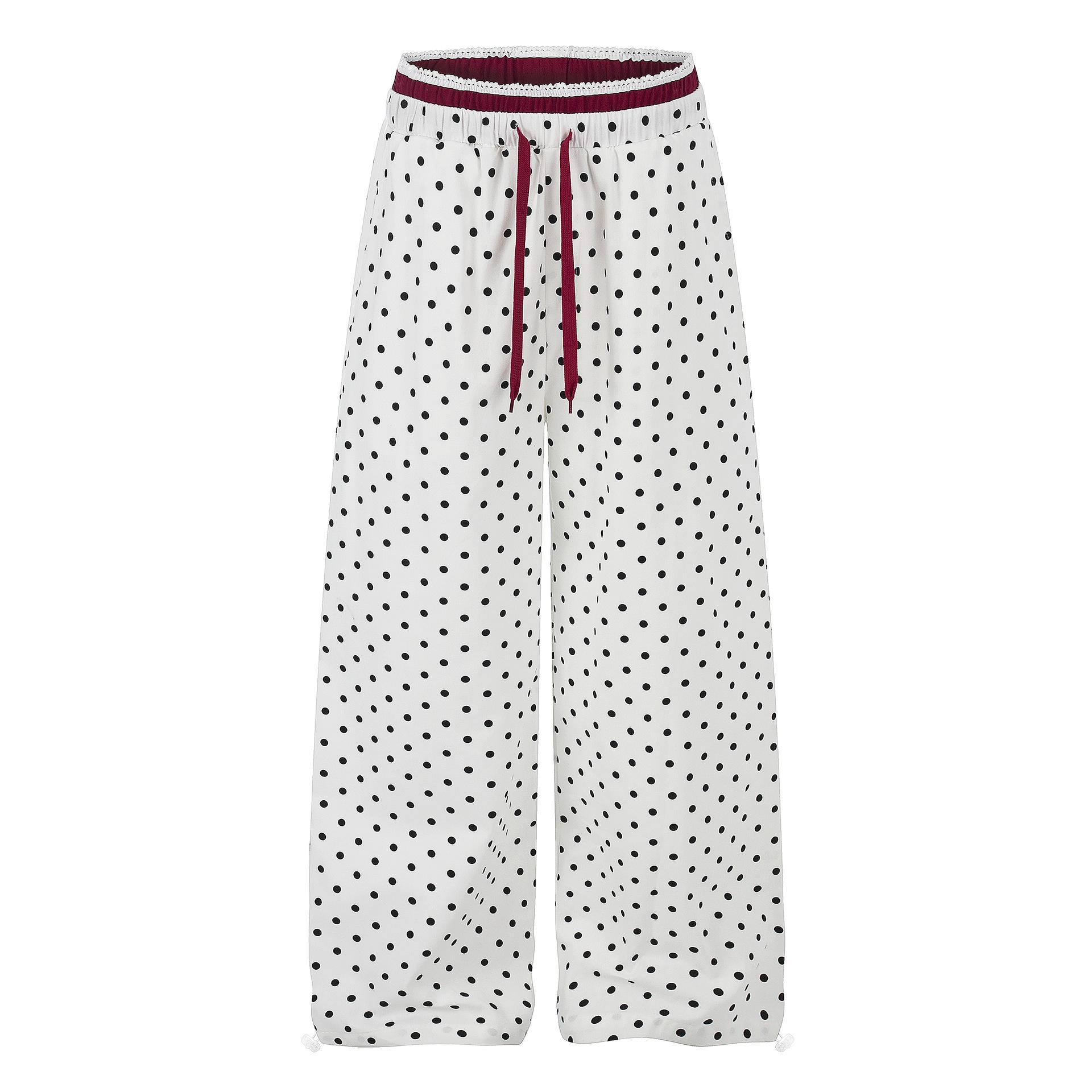 Ruffle-trimmed Printed Straight-leg Pants In Solid Color