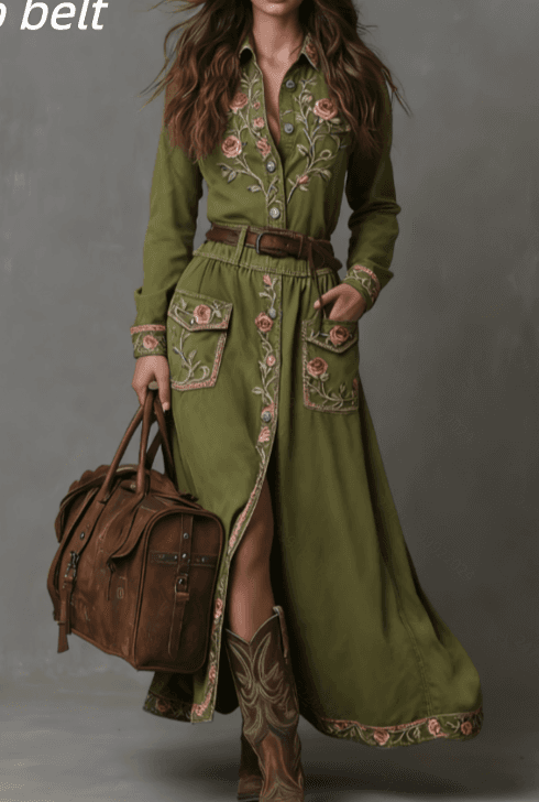 Women's Printed Casual Lapel Slit Dress