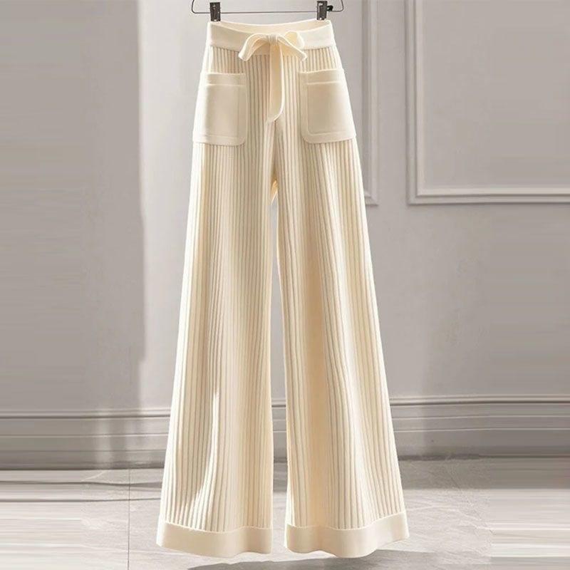 Women's Elegant, Soft And Versatile Knitted Top With Casual Straight-leg Pants