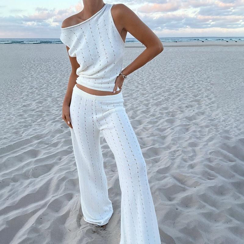 Sleeveless Tank Top And Casual Pants Knitted Womens Set