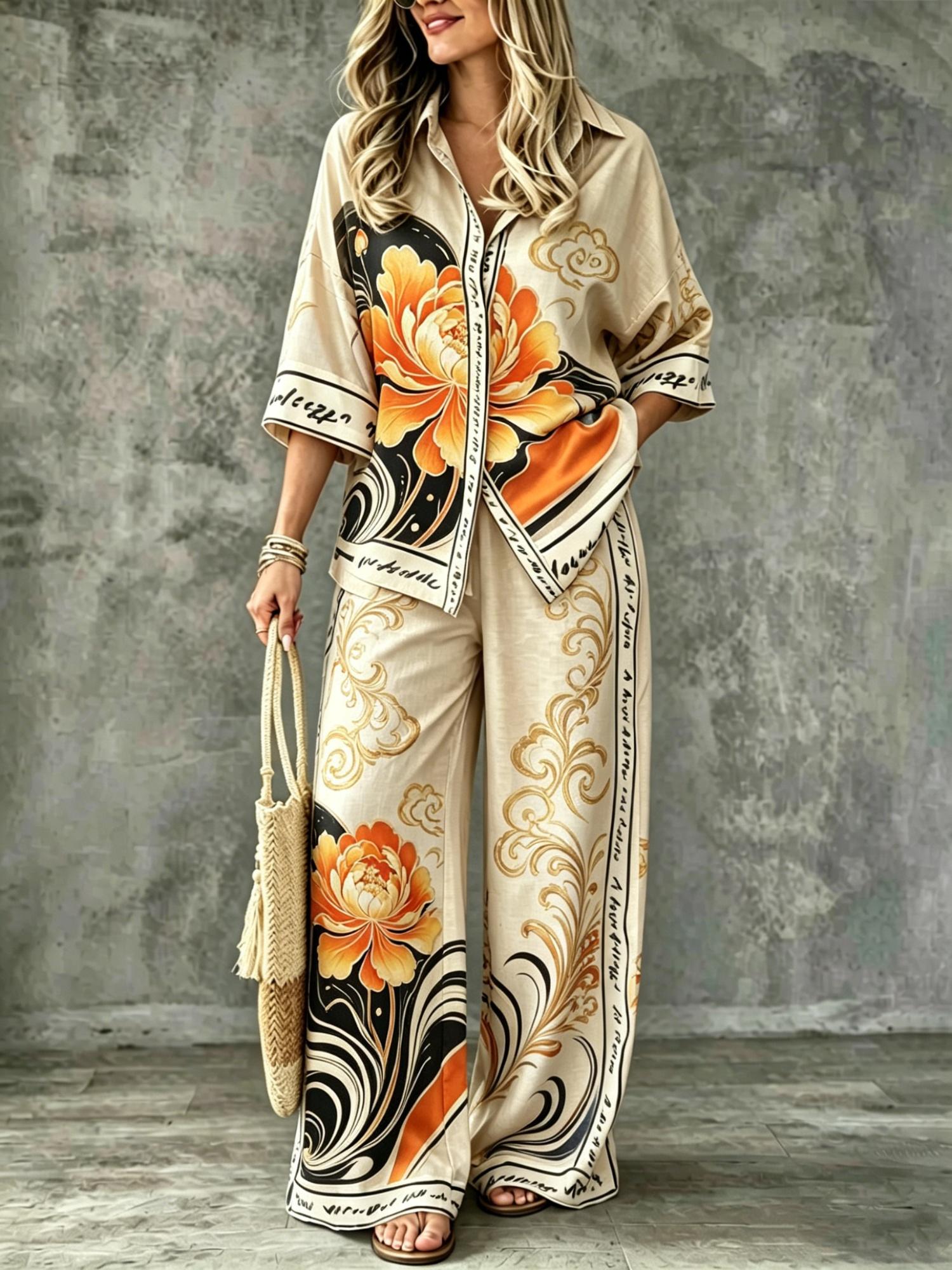 Spring Summer Womens Shirt Set With Digital Print