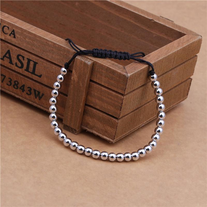 European And American-style Solid-color Silver-bead Braided Bracelet