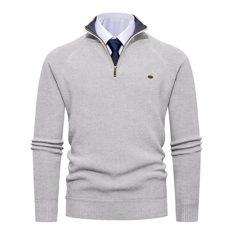Men's Half-Zip Stand Collar Solid Color Casual Knit Sweater