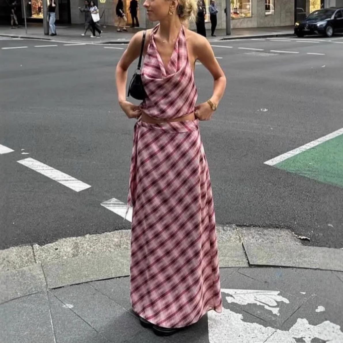 Women's Color-contrast Check Patchwork Skirt Suit