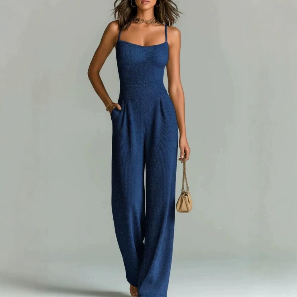 Women's Casual Ribbed-Texture Sleeveless Solid Color Jumpsuit