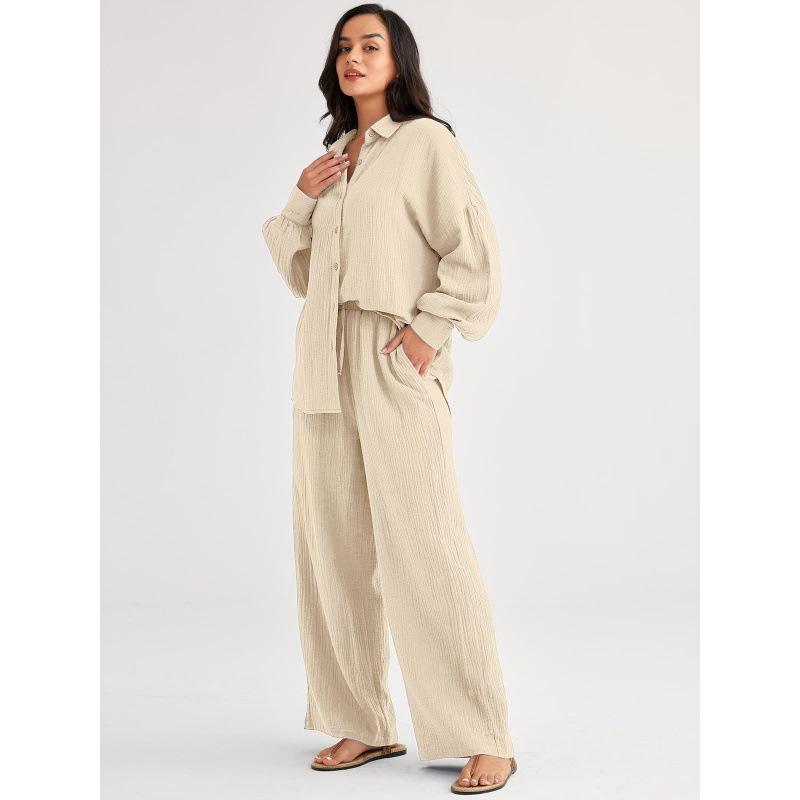 Large Quantity In Stock 2026 Cross-Border Amazon New Fashion Set Loose Casual Top Wide-Leg Pants Two-Piece Set For Women