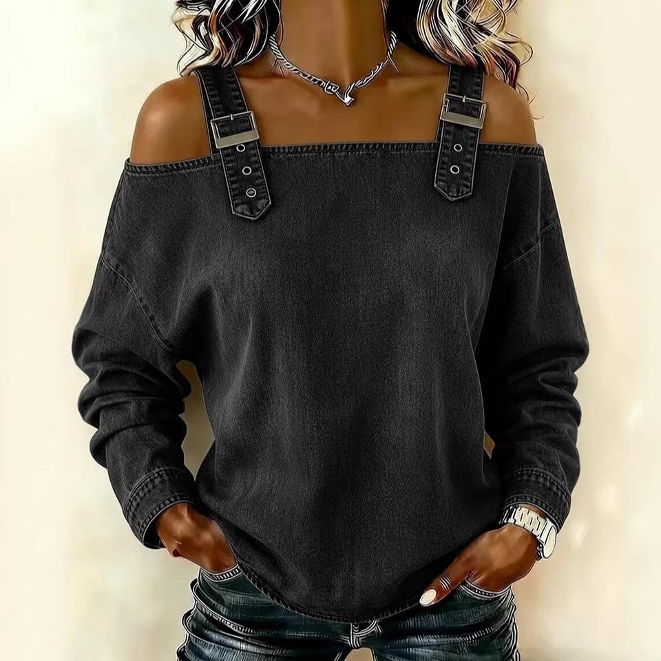 Women's Off-shoulder Strap Long-sleeve Top