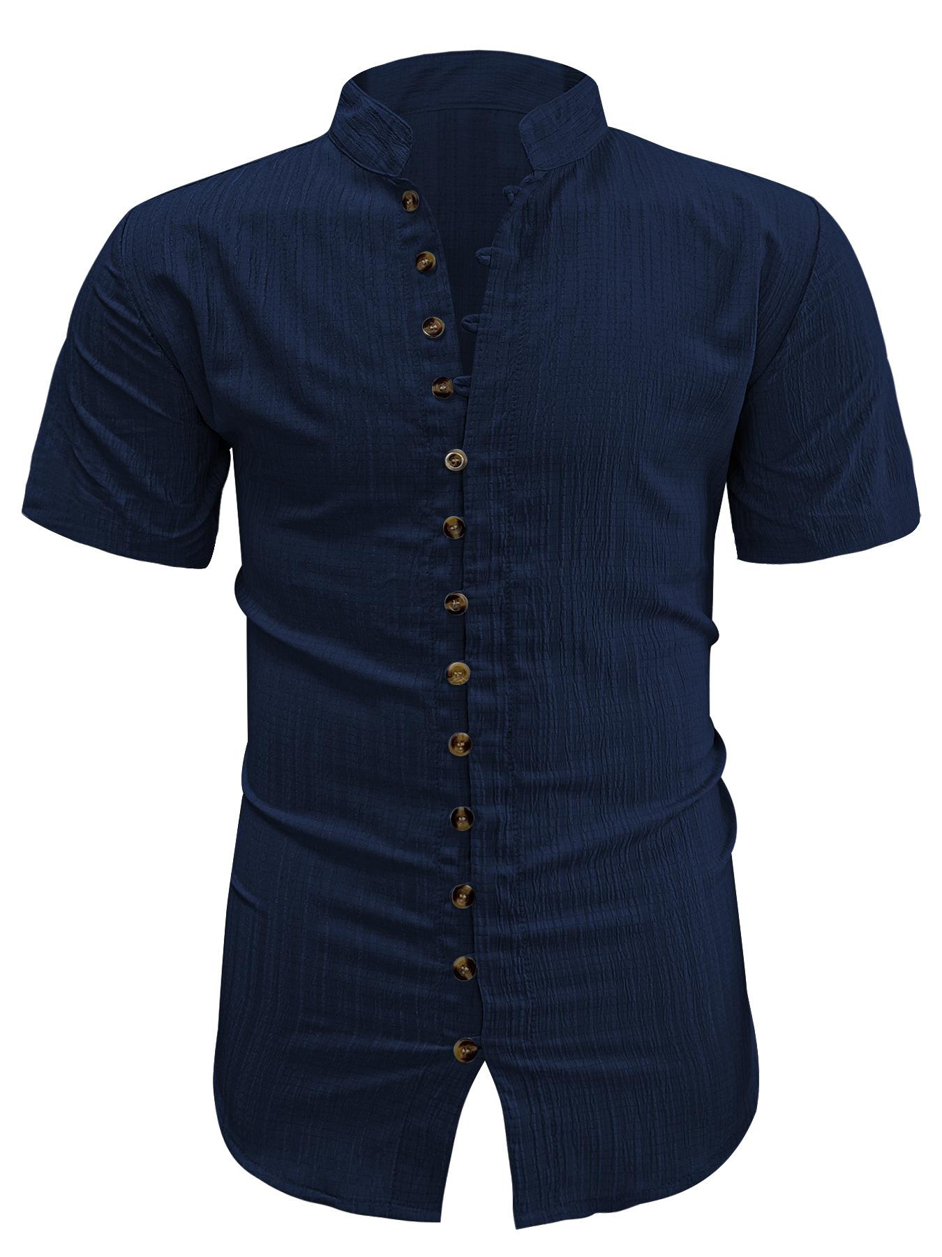 Mens Plus-Size Short-Sleeve Casual Cardigan Shirt