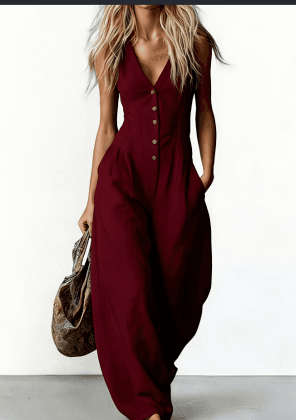 Yunqi White Cotton Deep V Wide-Leg Jumpsuit