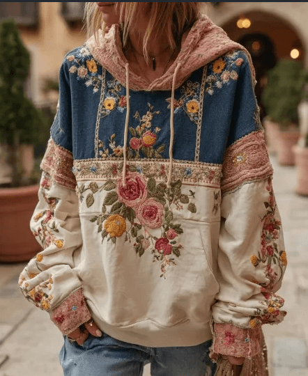 Vintage Hooded Jacket Versatile Lace-up Printed Sweatshirt