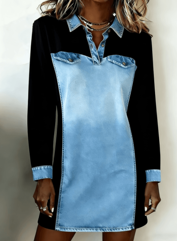 Retro-style Collared Women's Long-sleeved Midi Shirt Dress