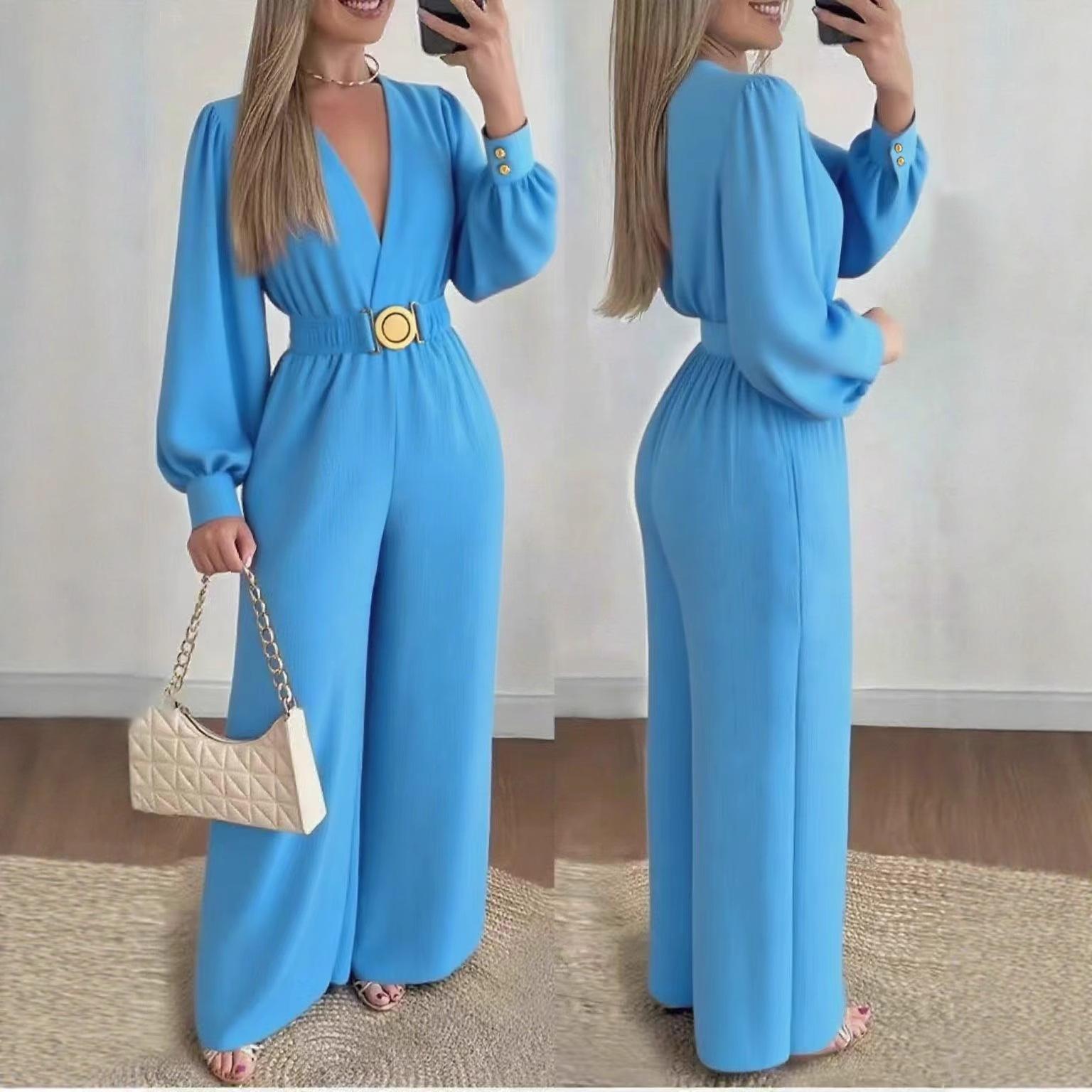Women's Slim-fit Fashionable Deep V-Neck Jumpsuit