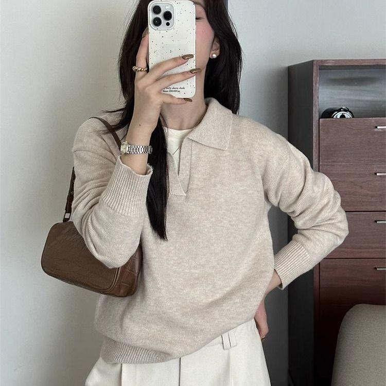 Womens Casual Retro Long-Sleeve Knitted Sweater