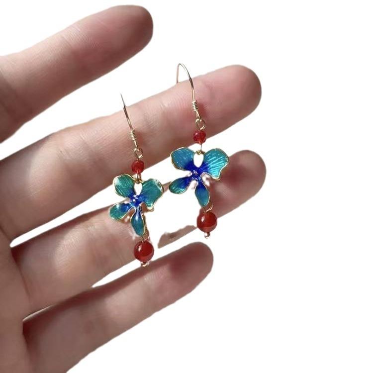 Ming-style Fired-blue Red Glazed Vintage Ear Clip