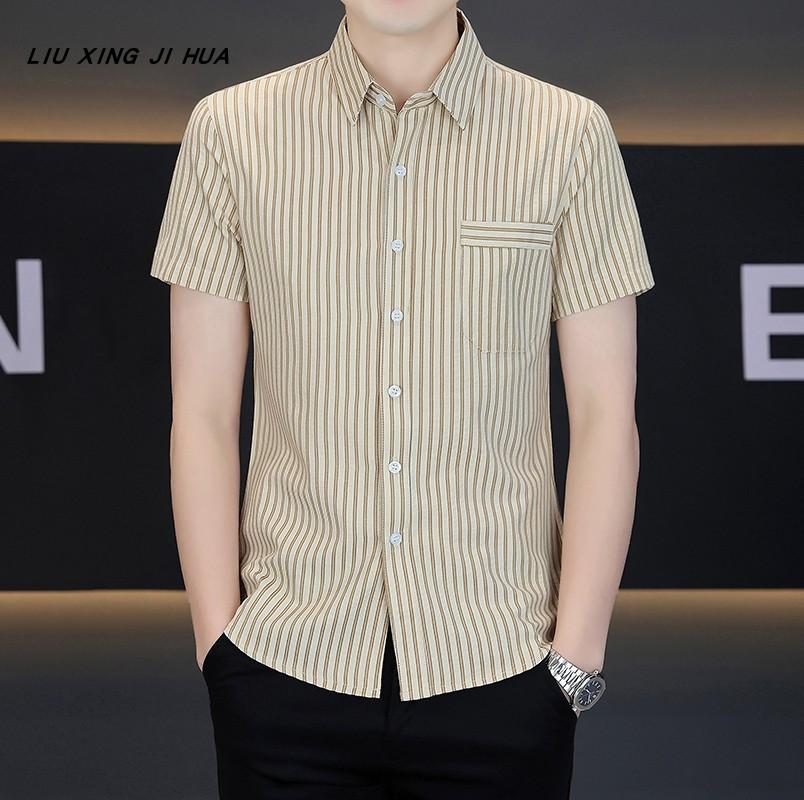 3D-printed Hawaiian Short-sleeve Striped Lapel Shirt