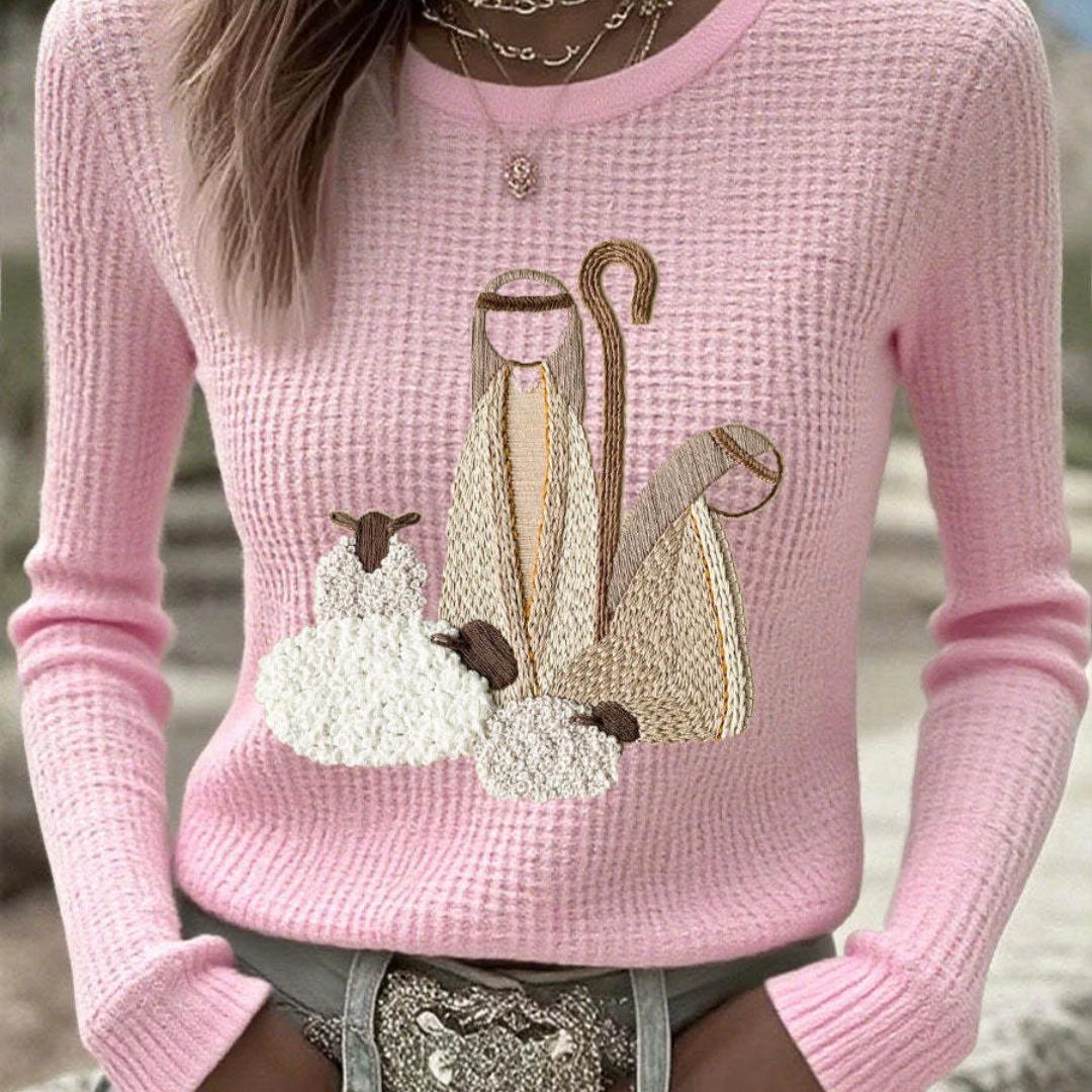 Women's Versatile Casual Blended Jacquard Embroidered Long-sleeve Sweater