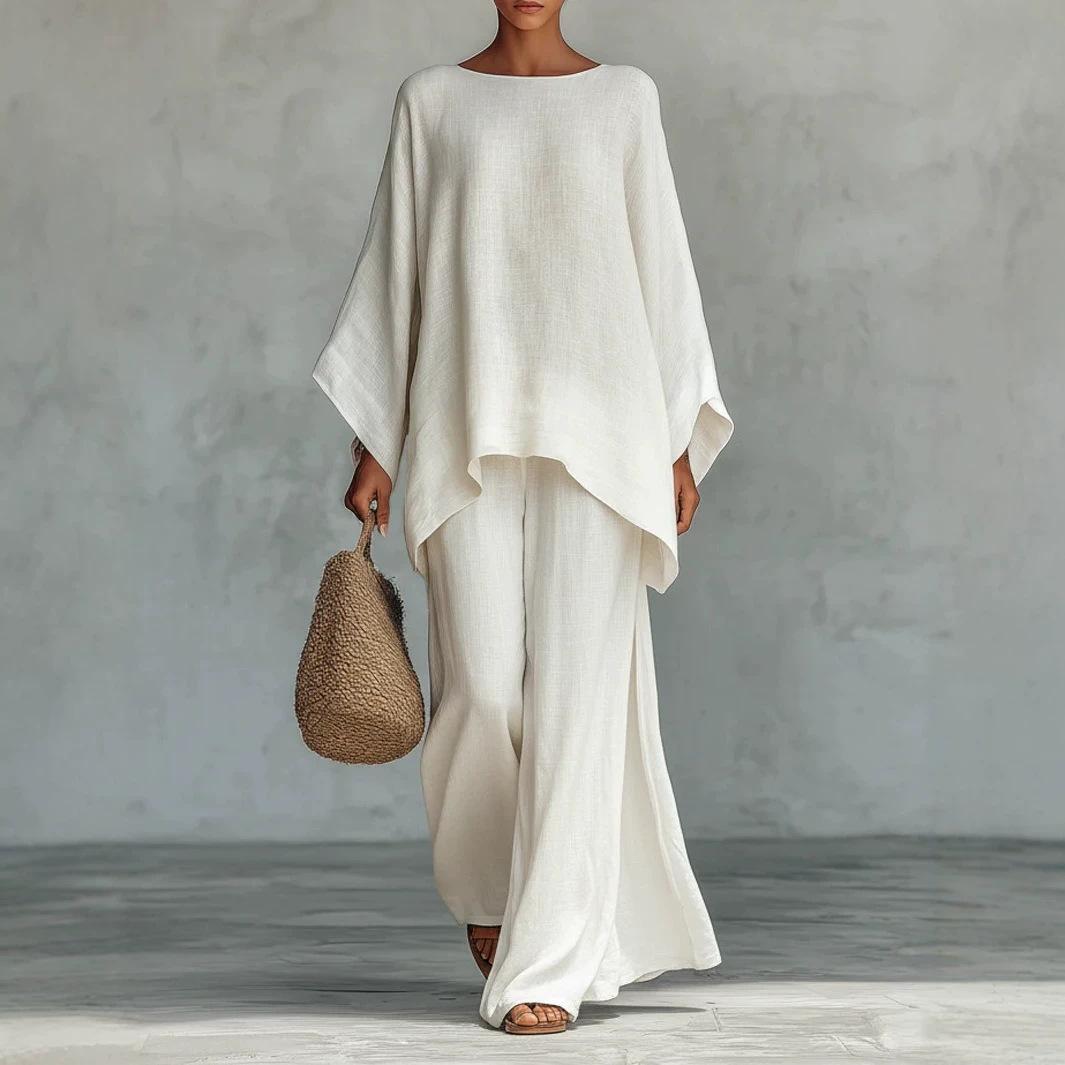 Hot Selling Autumn New Womens Simple Loose Solid Color WideLeg Pants Set
