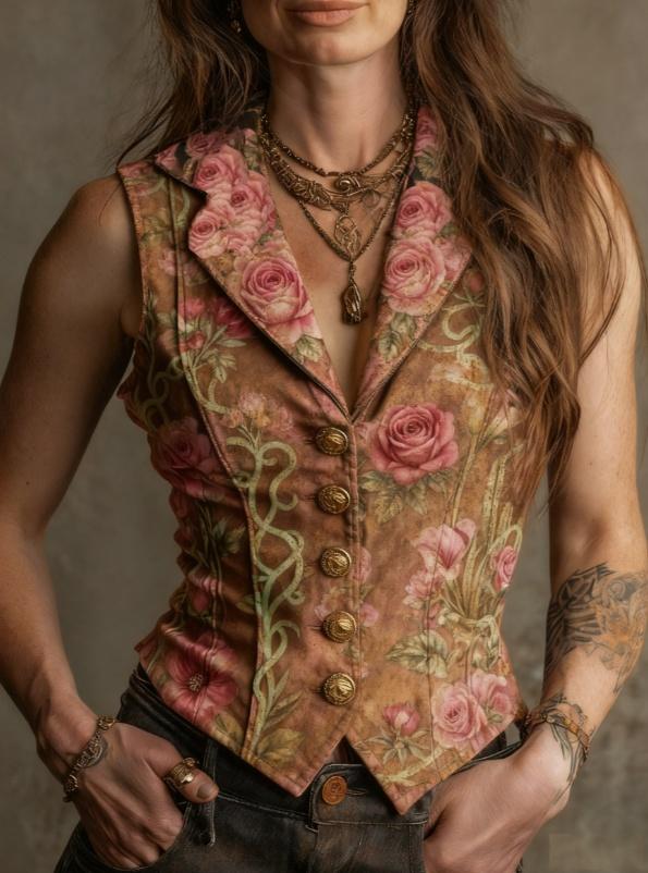 Printed Casual Sleeveless V-neck Slim-fit Vest