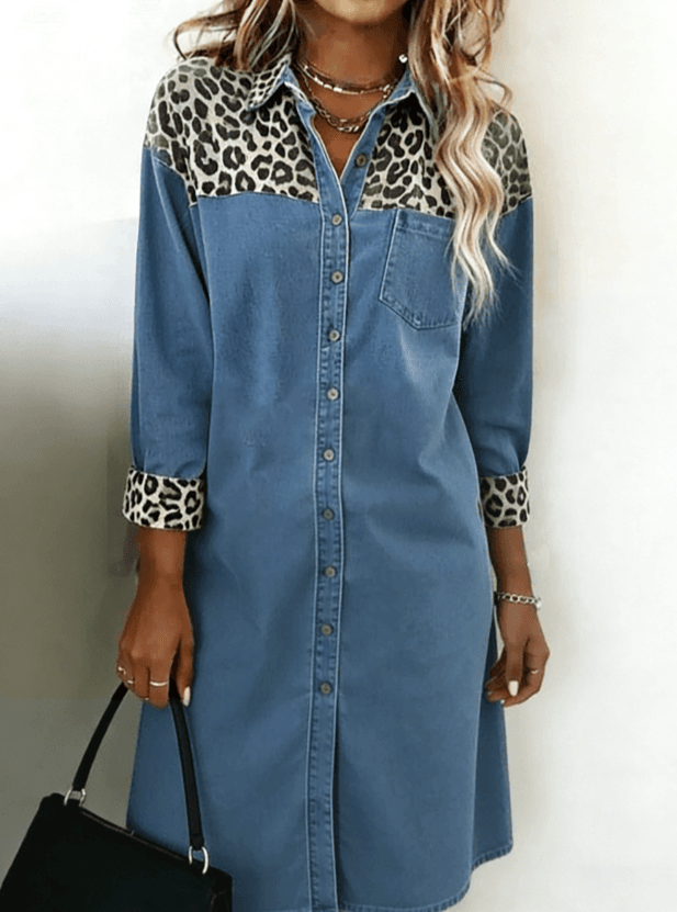 Retro-style Collared Women's Long-sleeved Midi Shirt Dress