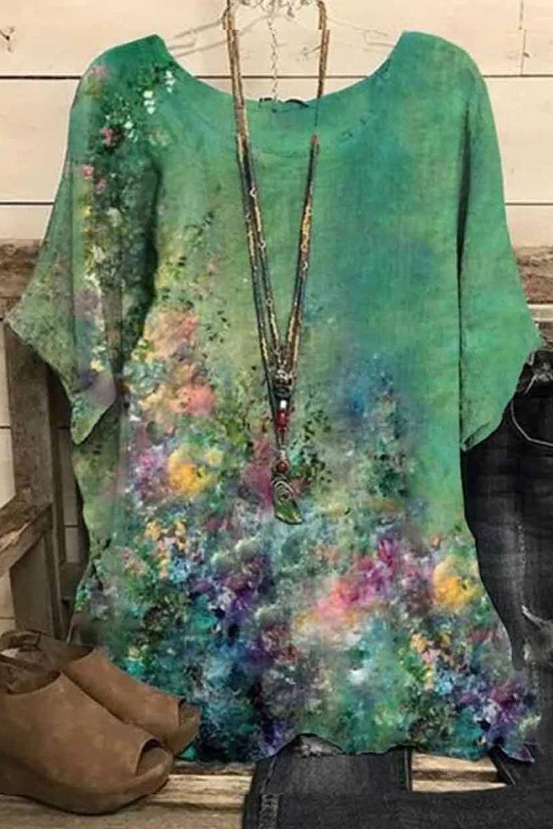 3D-printed Loose-fitting Casual Women's Crewneck T-shirt Top