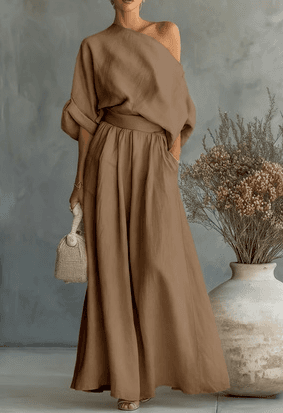 One-shoulder Off-the-shoulder Waist-tied Wide-leg Jumpsuit