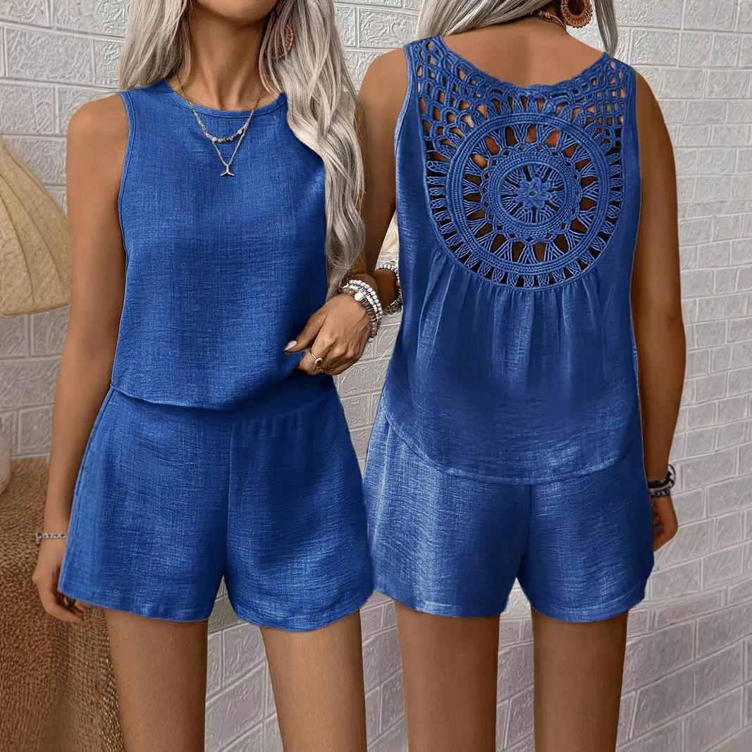 Sleeveless Tank Top Shorts Solid Color Casual Two-piece Suit