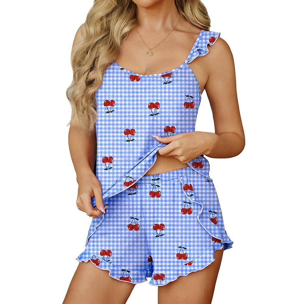 Bow-printed Camisole And Shorts Pajama Homewear Set