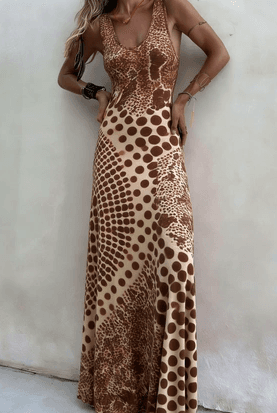 Casual Tie-dye Spaghetti Strap Fitted Long Dress