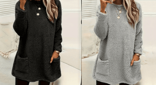 Women's Long Sleeved Pocket Plush Hoodie T-shirt