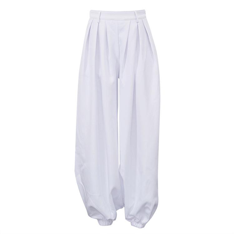 Womens Loose-fitting Jogger Pants High-waisted White Casual Trousers