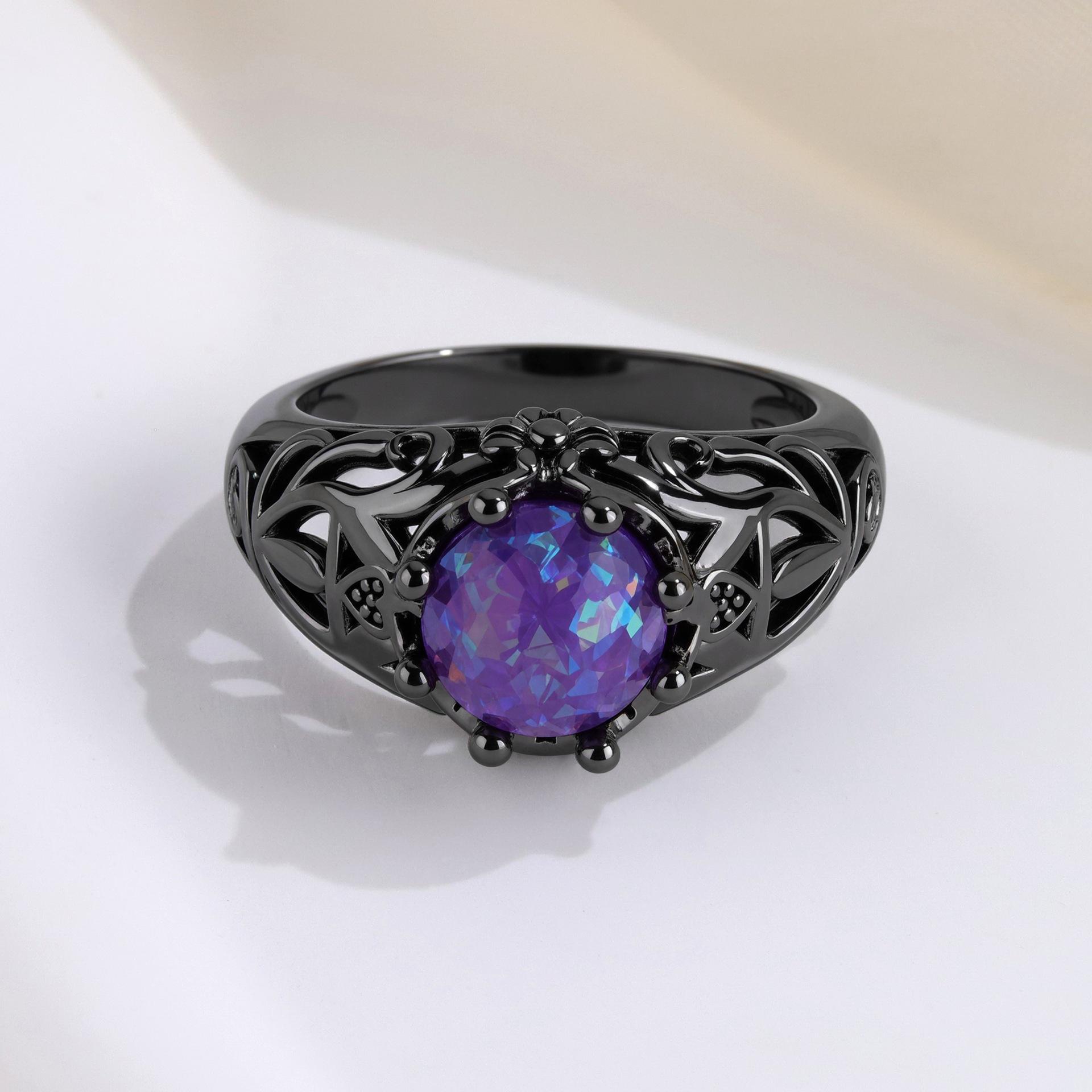 Dark Punk Style Thorn Cutout Gun Black Faux Opal Ring