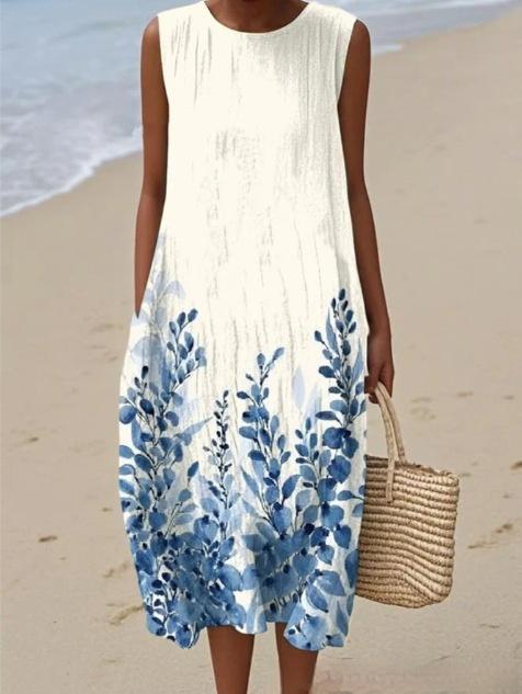 3D Digital Printing Pattern Sleeveless Round-neck Long-sleeved Dress