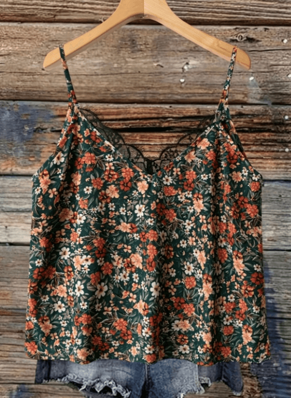 Floral Lace Trim Cami Top