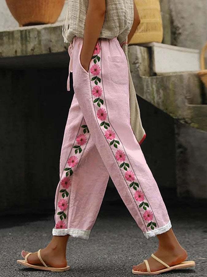 Drawstring Pocket Striped Print Casual Pants