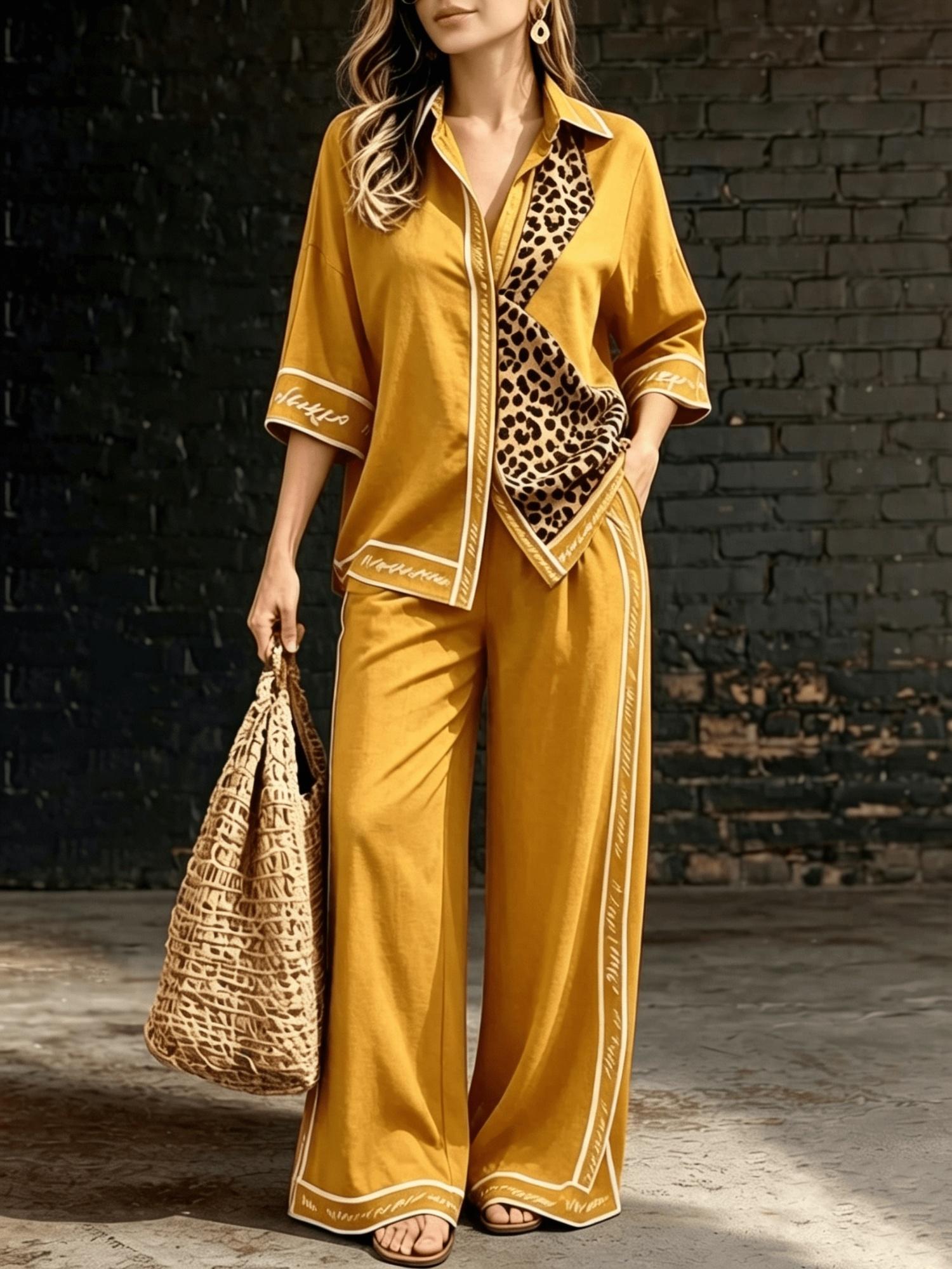 Summer Womens Shirt Set With A Digital-print Collar