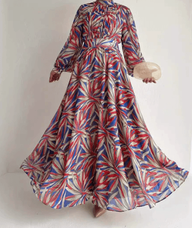 Women's Ethnic Style High-Neck Long Fashionable And Elegant Robe Dress