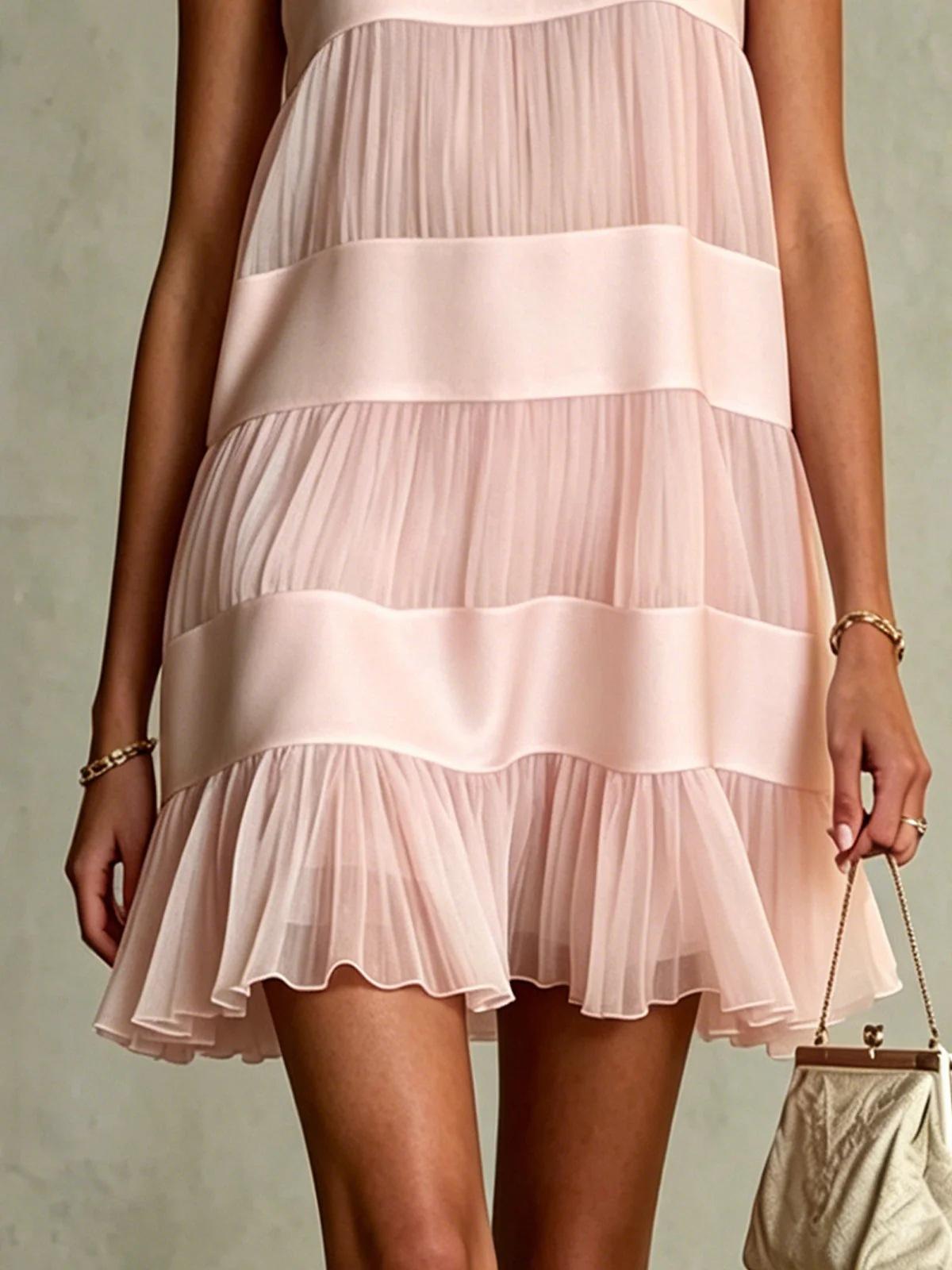 Color-block Sleeveless Vest-style Striped Ruffled Hem Dress