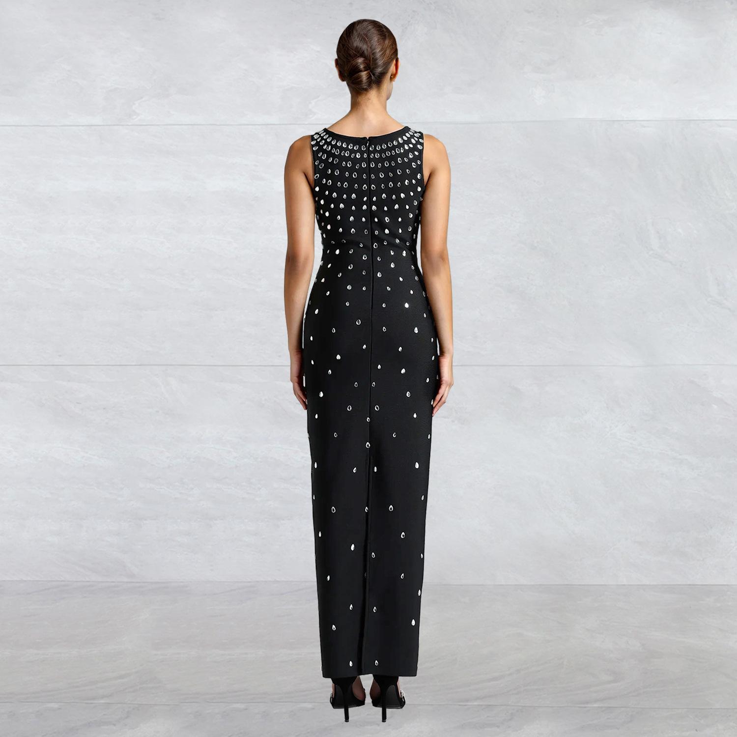 Rhinestone U-neck Sleeveless Sheath Tight Dress