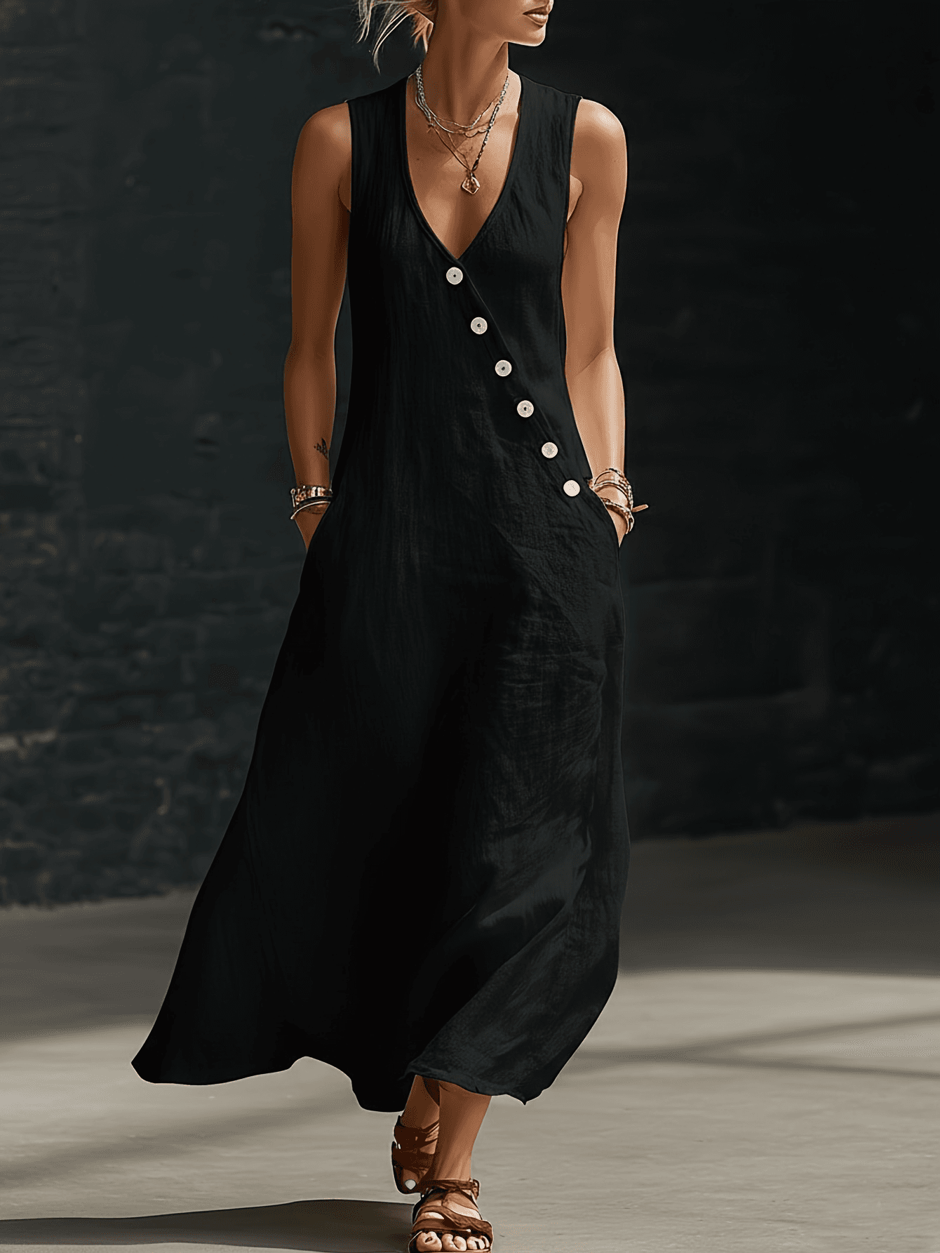 Women's V-Neck Sleeveless  Tank Dress, Casual Summer Vacation Outfit