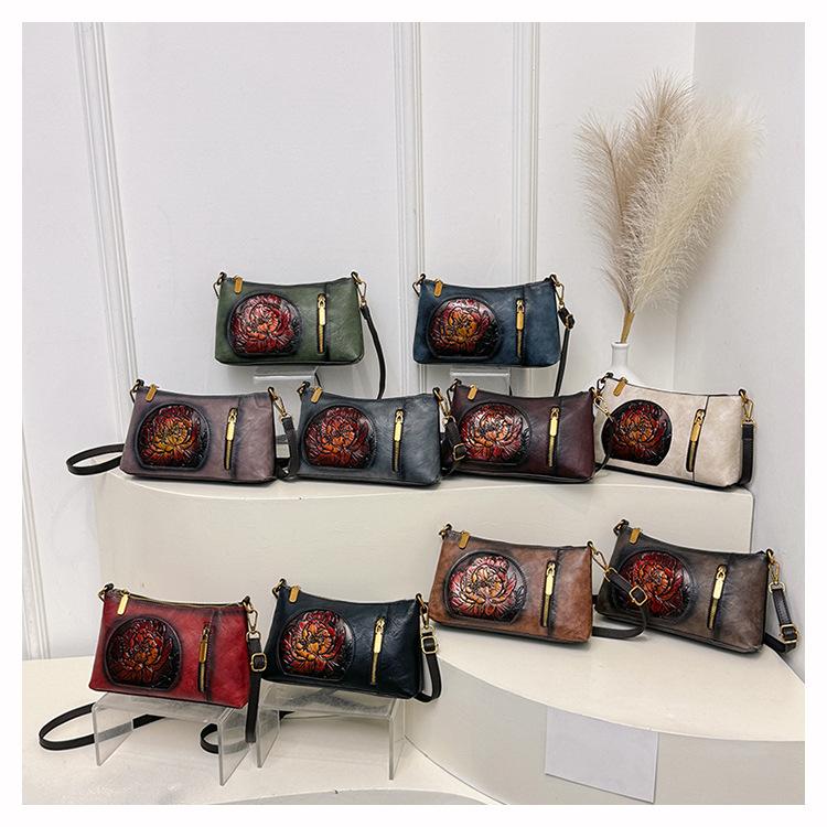 Soft-leather Vintage Ethnic-style Casual Shoulder Bag Hand-carved Leather For Women