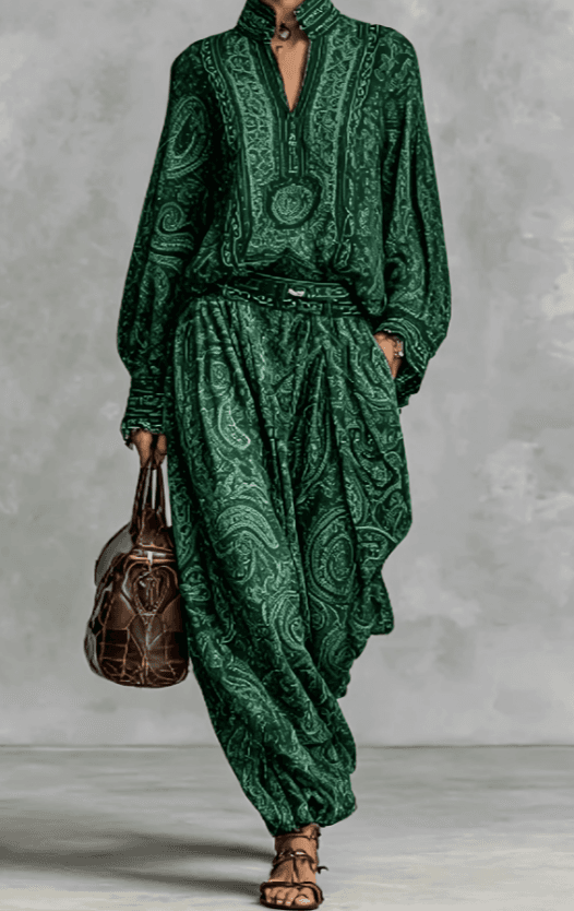 Paisley Print Loose Blouse And  Harem Pants Set