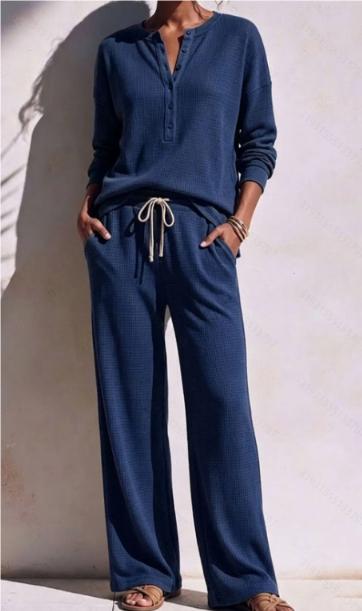 Womens Fashionable Loose-Knit Casual Long-Sleeve Set